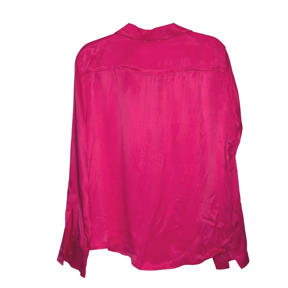 CIEBON Women Hot Pink 100% Viscose Satin Button Down Blouse Long Sleeve Size L - Picture 3 of 5